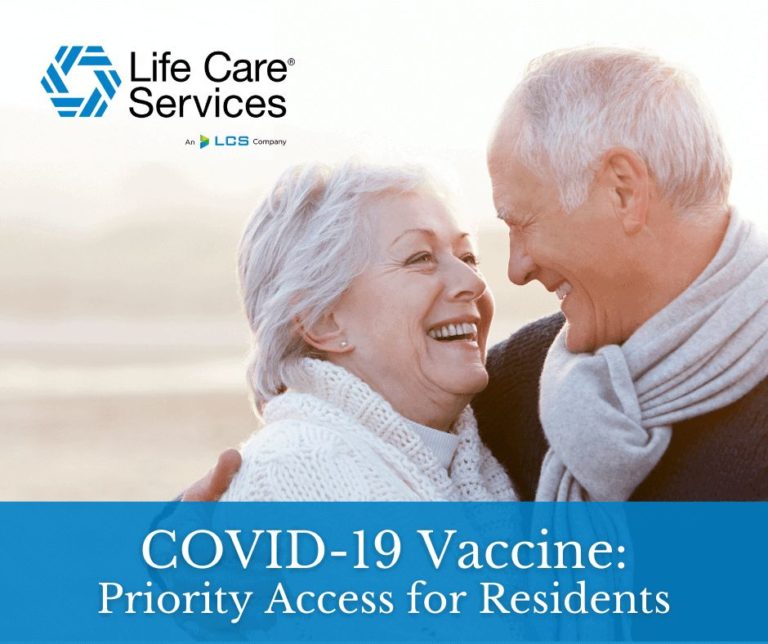 Covid Vaccine notice with smiling senior couple